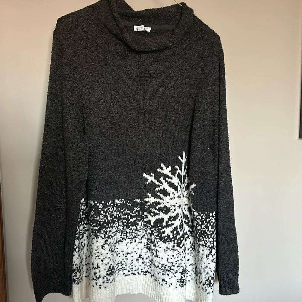 J Jill Grey & White Snowflake Sweater Size XLP